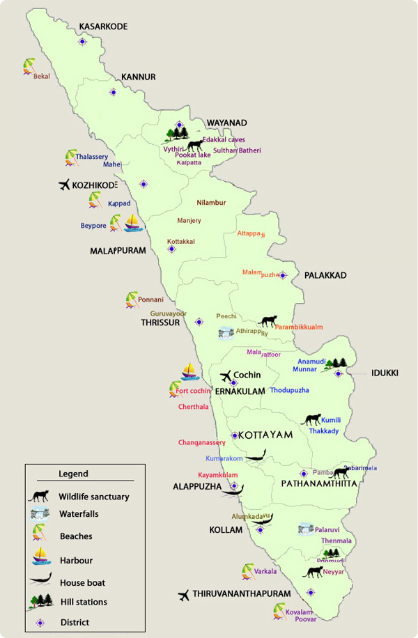 kerala tourist map